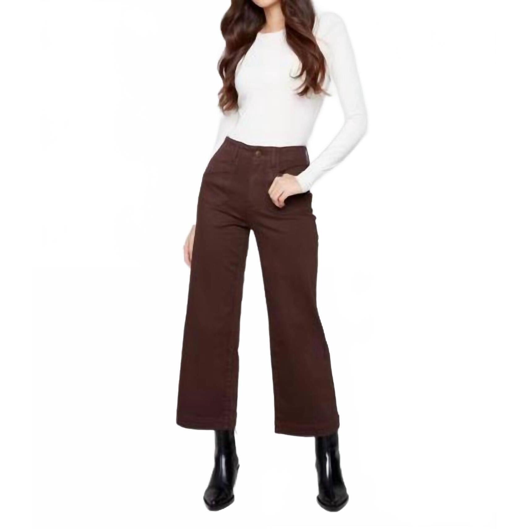 New Charlie B Cropped Wide Leg Twill Pants In Mocha